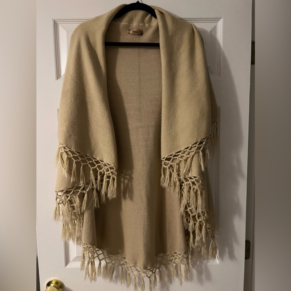 Women’s Cardigan/Cape Tan with Tassels Size 3X